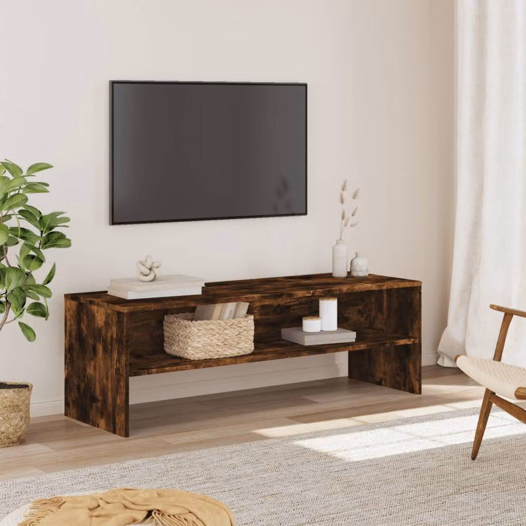 Mobile TV vidaXL in legno multistrato color rovere fumo con ruote, stile scandinavo, L 120 x P 40 x H 40 cm