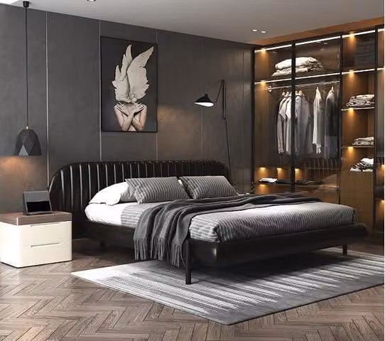 Luxusbett Schwarz Modernes Polsterbett Elegantes Design Komfort Schlafen Bett