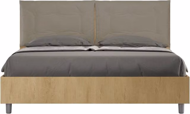 BS COM Letto matrimoniale contenitore 160x200 quercia cuscini similpelle cappuccino