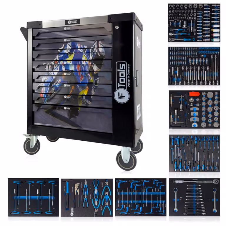 Toolcar F-Tools Moto-88 Carrello portautensili Carrello da officina 8 cassetti pieni di utensili