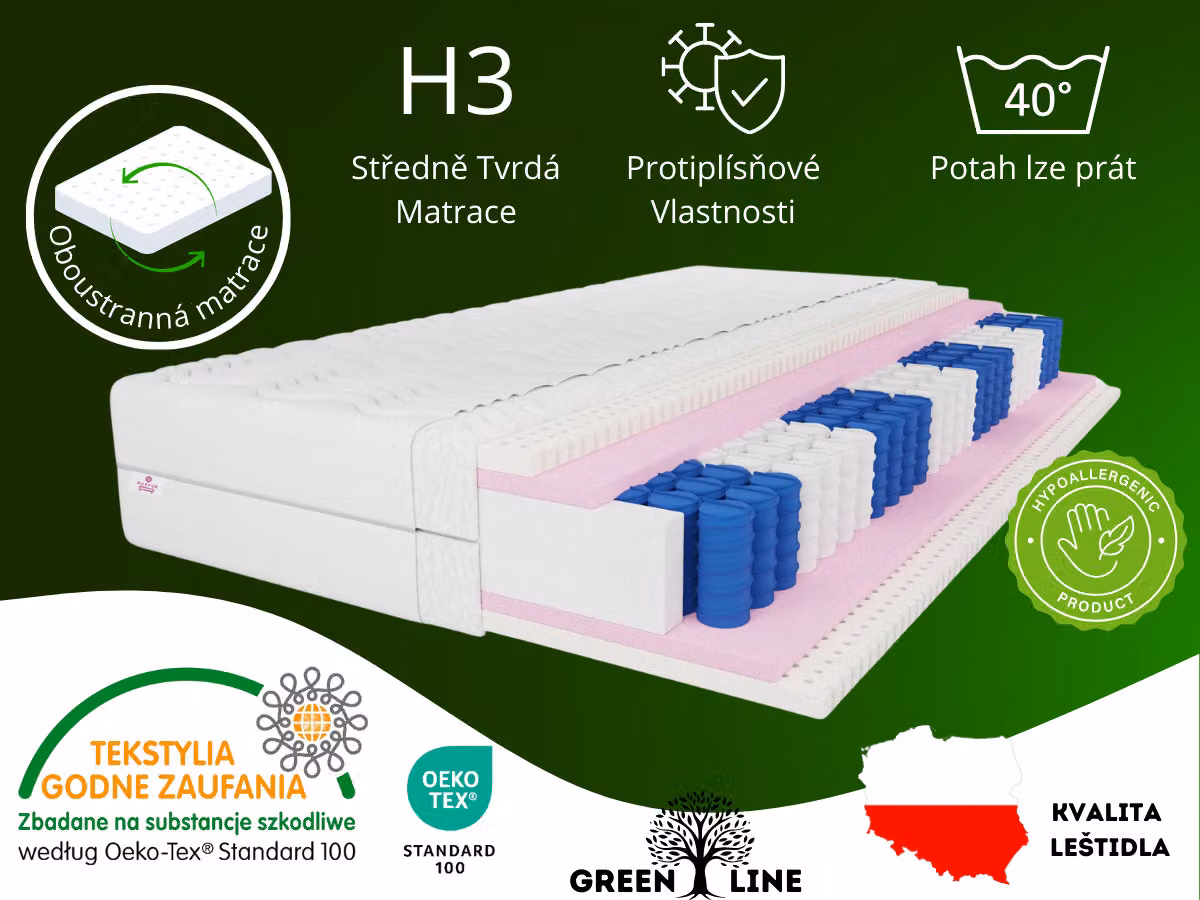 Materasso a molle insacchettate MARPUR, 160x200, modello Paris, 7 zone, rigidità H3/H4, altezza 21 cm