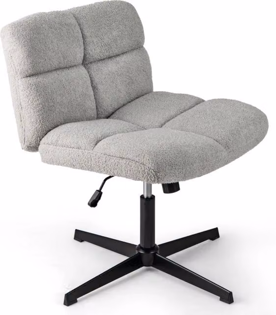 Sedia da ufficio moderna in tessuto boucle grigio con rotazione a 360 gradi e base in metallo per home office e soggiorno