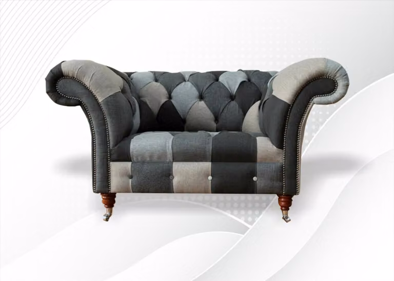 Design Chesterfield Stoff Couch Sessel 1.5 Sitzer Polster Sofas Lounge Club