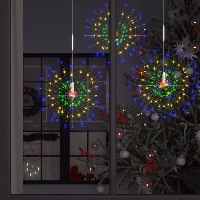 vidaXL Set di 10 Luci di Natale a Fuochi d'Artificio Multicolore RGB con 1400 LED, Controllo Remoto e Alimentazione USB, Diametro: 20 cm