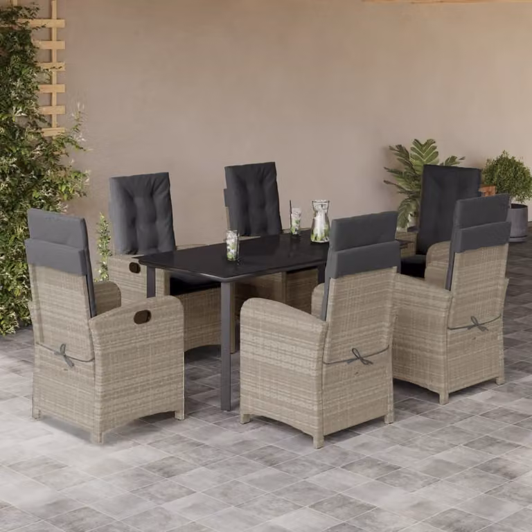 Set da pranzo da giardino vidaXL in polyrattan con piano in vetro e cuscini, 7 pezzi, antracite