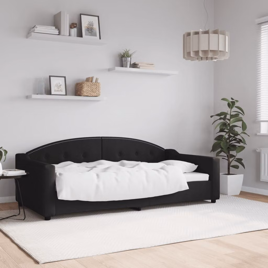 Letto da giorno moderno vidaXL in tessuto nero L/P/H: 190 x 90 x 75 cm