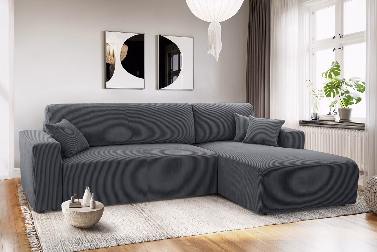 AX LIVING Catea divano letto angolare con rete R - Divano angolare grigio 279 cm