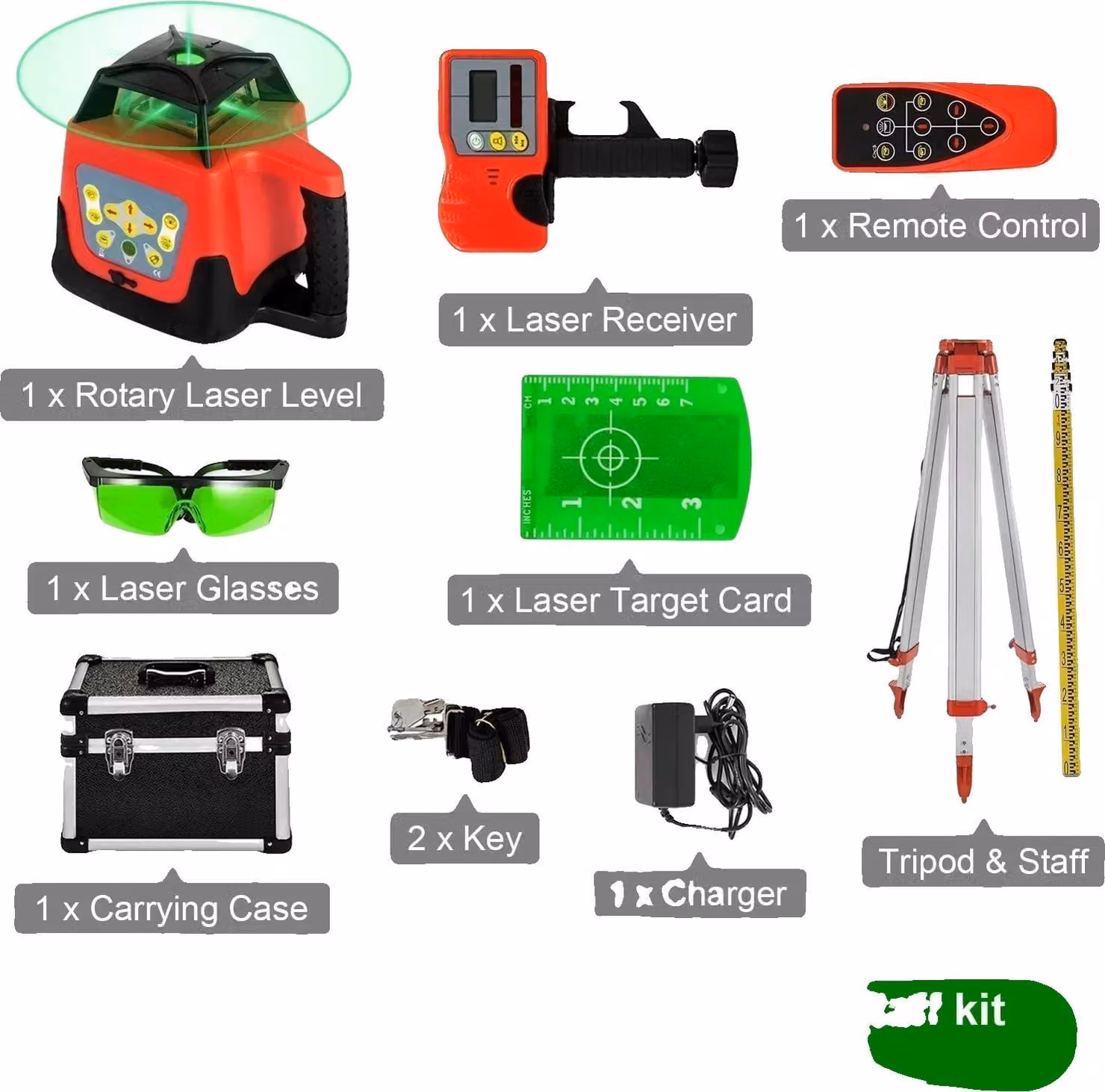 Laser rotante, autolivellante, campo di misura di 500 m, set di raggi verdi 1