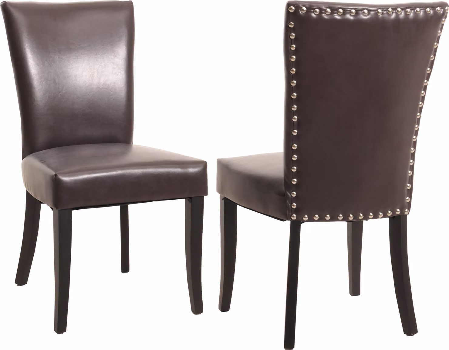 set di 2 sedie per sala da pranzo Chesterfield, sedia da cucina, rivetti certificati  ~ Pelle finta, marrone, gambe scure