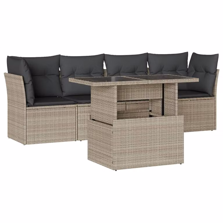 Set Divano da Giardino 5pz con Cuscini Grigio Chiaro Polyrattan