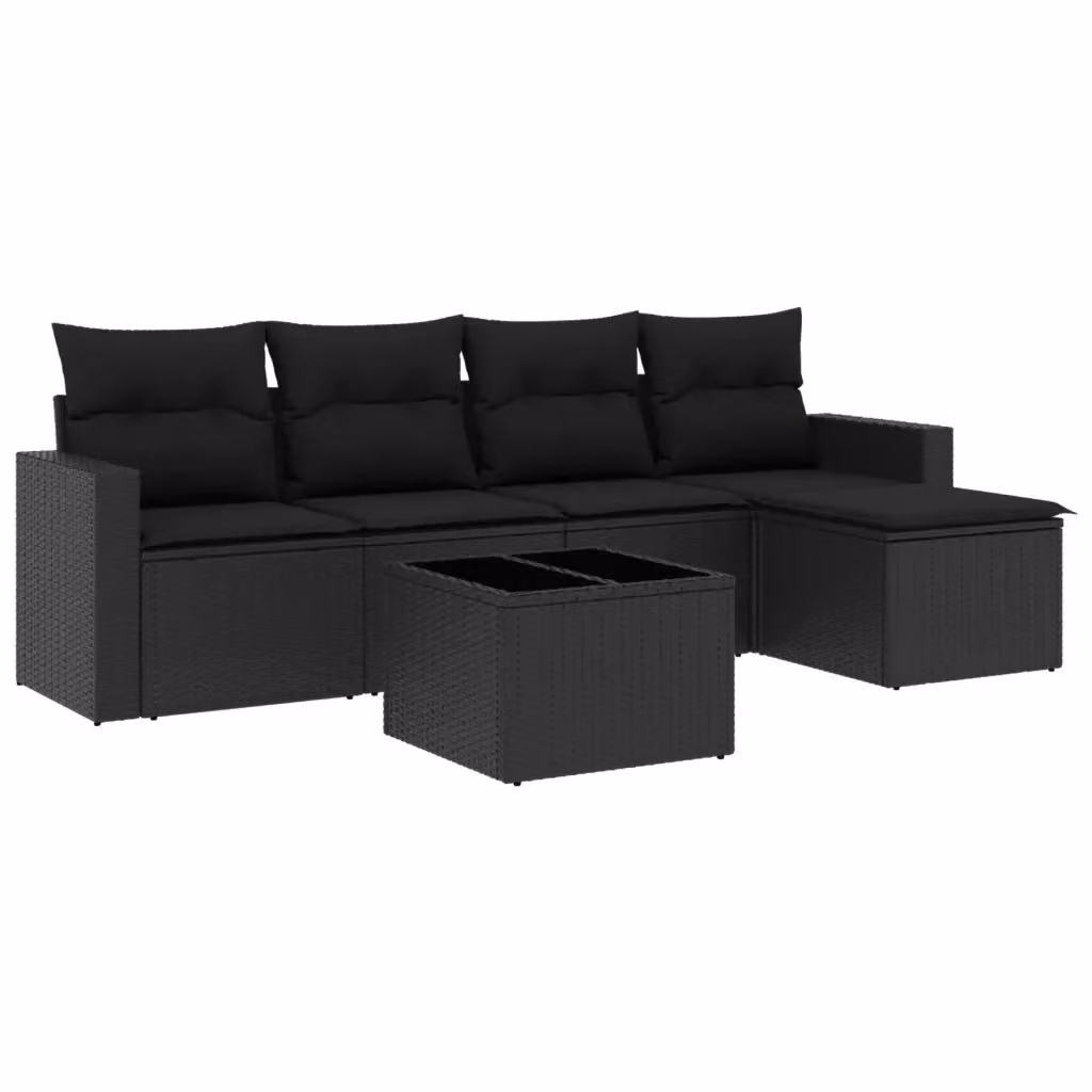vidaXL Set Divano da Giardino 6 pz in Polyrattan Nero con Cuscini e Tavolino da Esterno a Forma di L – 2
