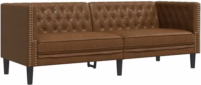Divano | Divano da soggiorno | Sofa Chesterfield a 3 Posti Marrone in Similpelle Scamosciata