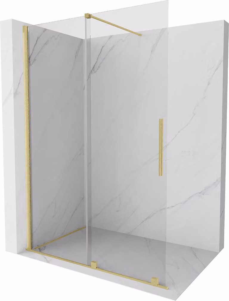 Mexen Velar pannello doccia scorrevole Walk-in 160 x 200 cm, trasparente 8 mm, oro spazzolato - 871-160-000-03-55