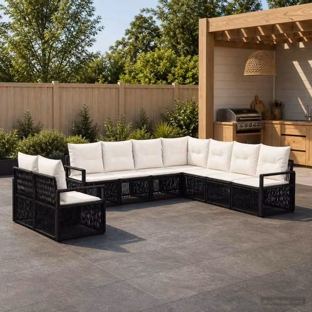 Set Divano da Giardino 9 pz Nero polyrattan 3435751