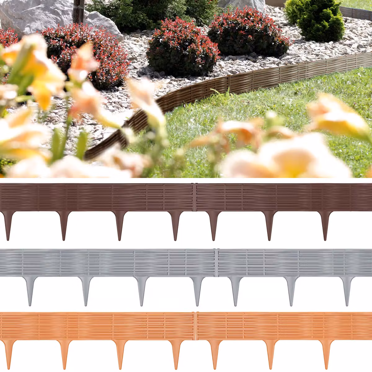Bordure per aiuole Deuba® in plastica, set da 4 pezzi, colore grigio, marrone o terracotta, lunghezza totale 15,6 m – 2