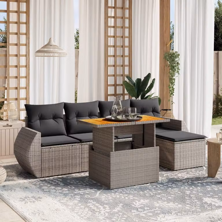Maison Exclusive - Set Divano da Giardino 6 pz con Cuscini Grigio in Polyrattan