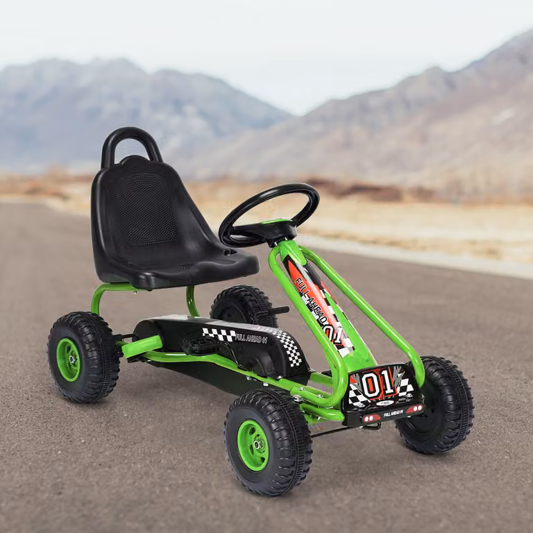 Go kart a pedali Costway per bambini con sedile regolabile e freno a mano, colore verde