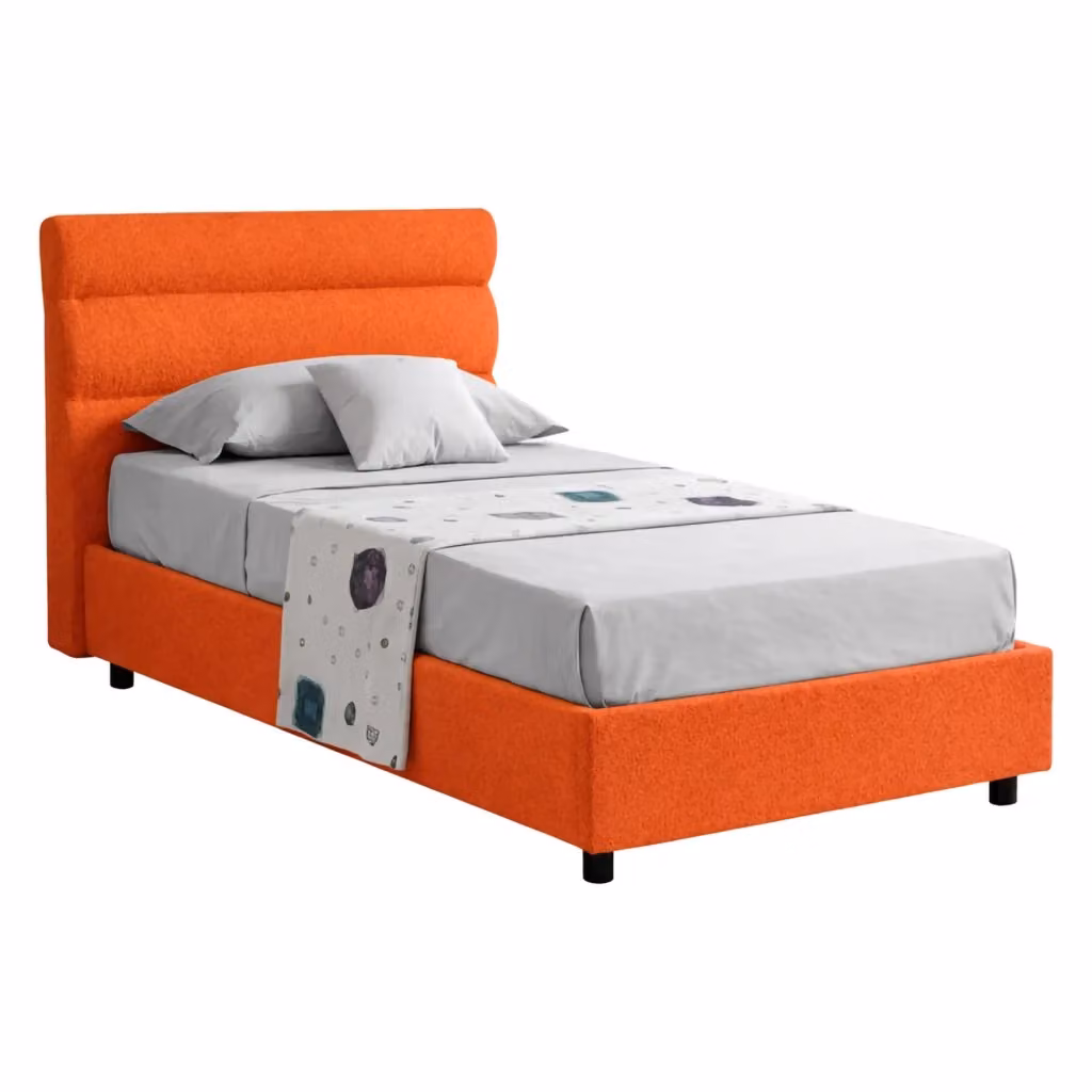 Letto Singolo Adalpina con Materasso Incluso, Base a Salire, Arancione e Nero, L 80 x P 200 cm – 2