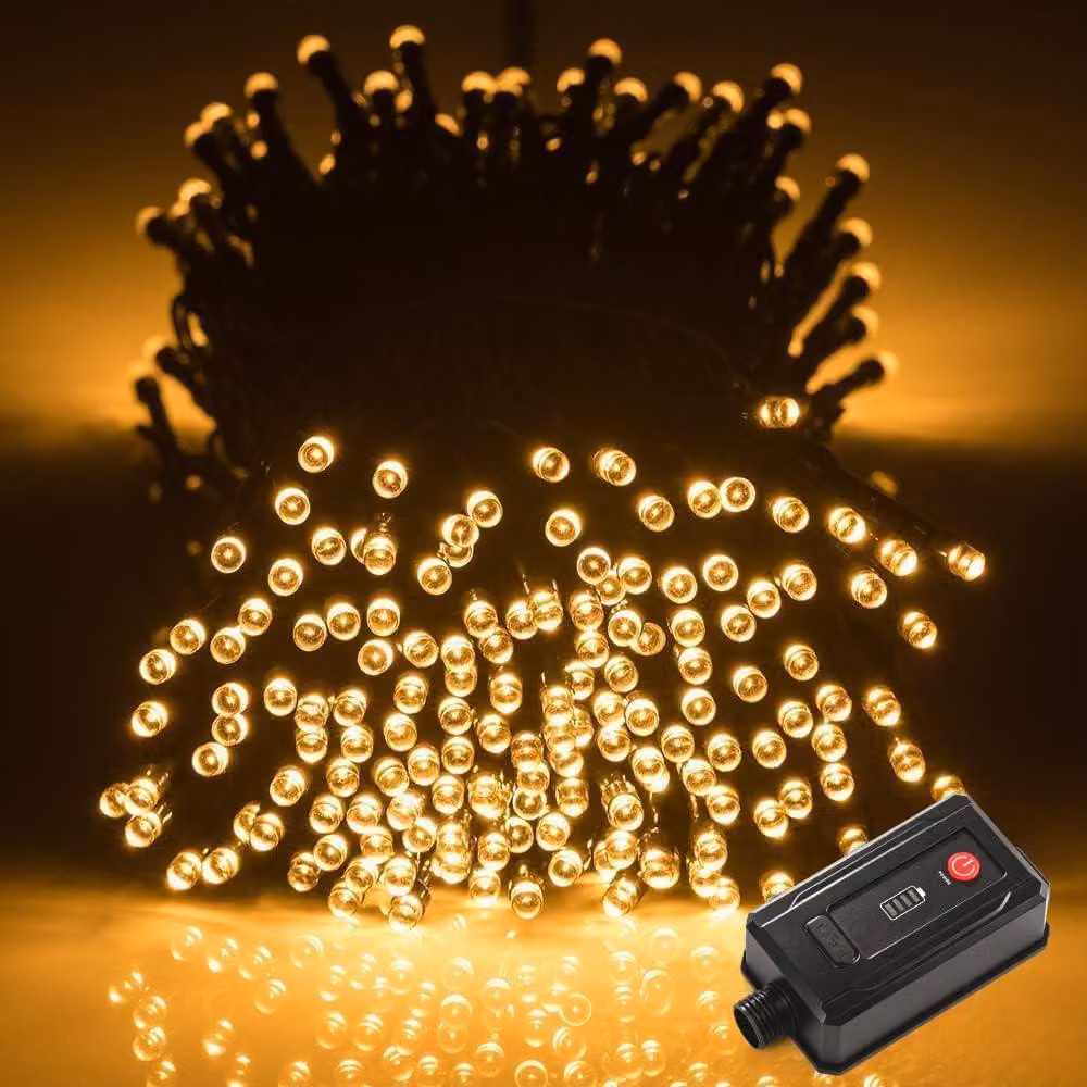 Catena luminosa da 20 metri, con 200 LED, luce bianco caldo, grado di protezione IP44, ricaricabile