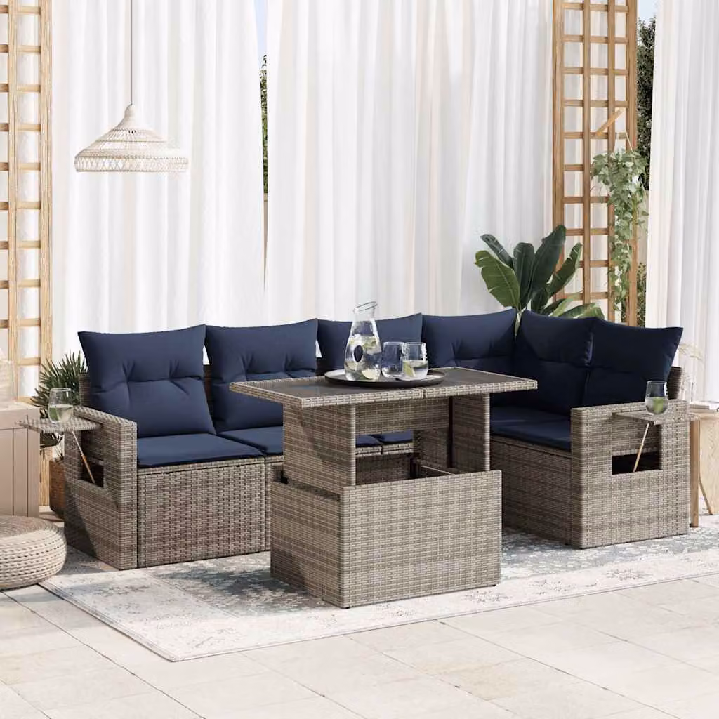 Maison Exclusive - Set Divano da Giardino 6pz con Cuscini Grigio Polyrattan Acacia
