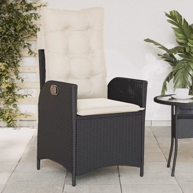 Sedia reclinabile da giardino vidaXL in polyrattan e metallo con cuscini colore nero