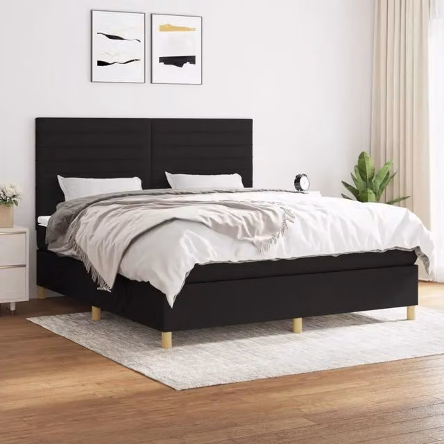 Letto Ibrido con Giroletto a Molle e Materasso vidaXL in Tessuto Nero e Bianco L/P: 160 x 200 cm – 1