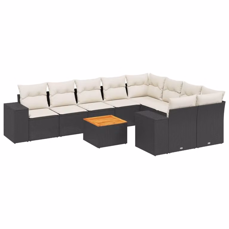 Set Divani da Giardino 10pz con Cuscini in Polyrattan Nero