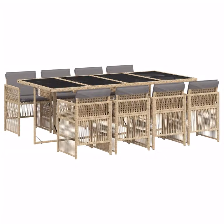 Set Pranzo da Giardino 9 pz con Cuscini Beige Misto Polyrattan