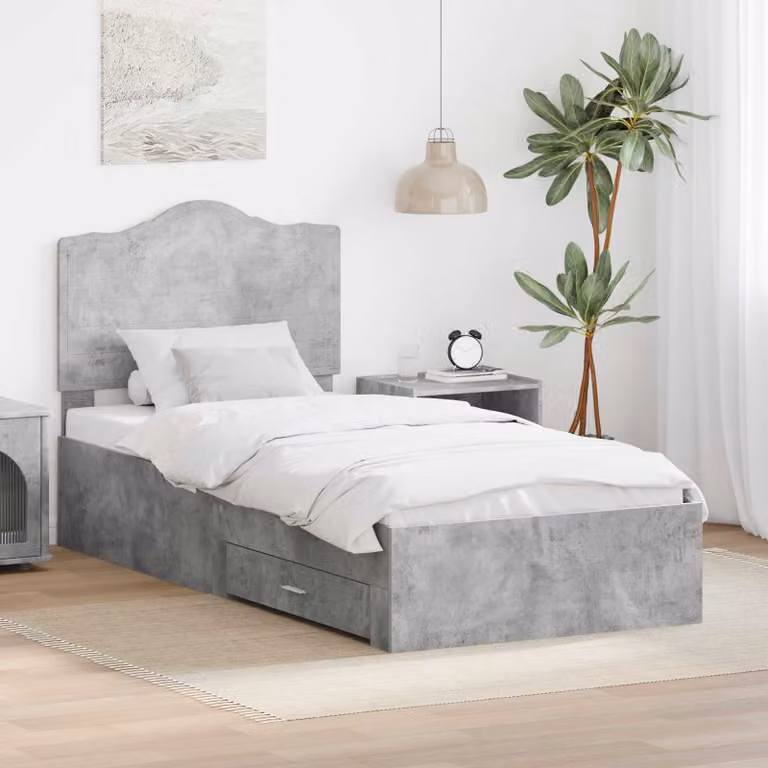 vidaXL Struttura del letto con cassetti in legno MDF Grigio, L/P/H: 90 x 200 x 100 cm