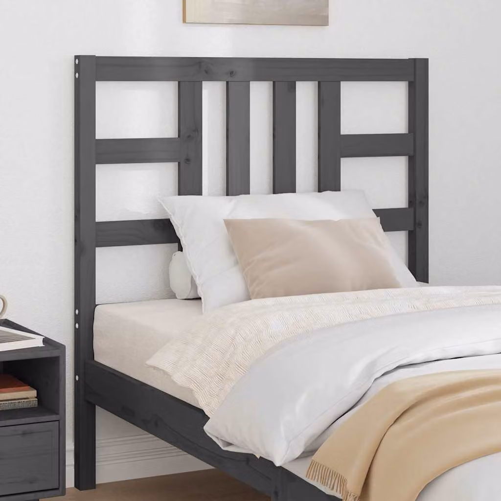 Testiera per letto vidaXL in legno massello di pino, colore grigio, L: 96 cm, P: 4 cm, H: 100 cm