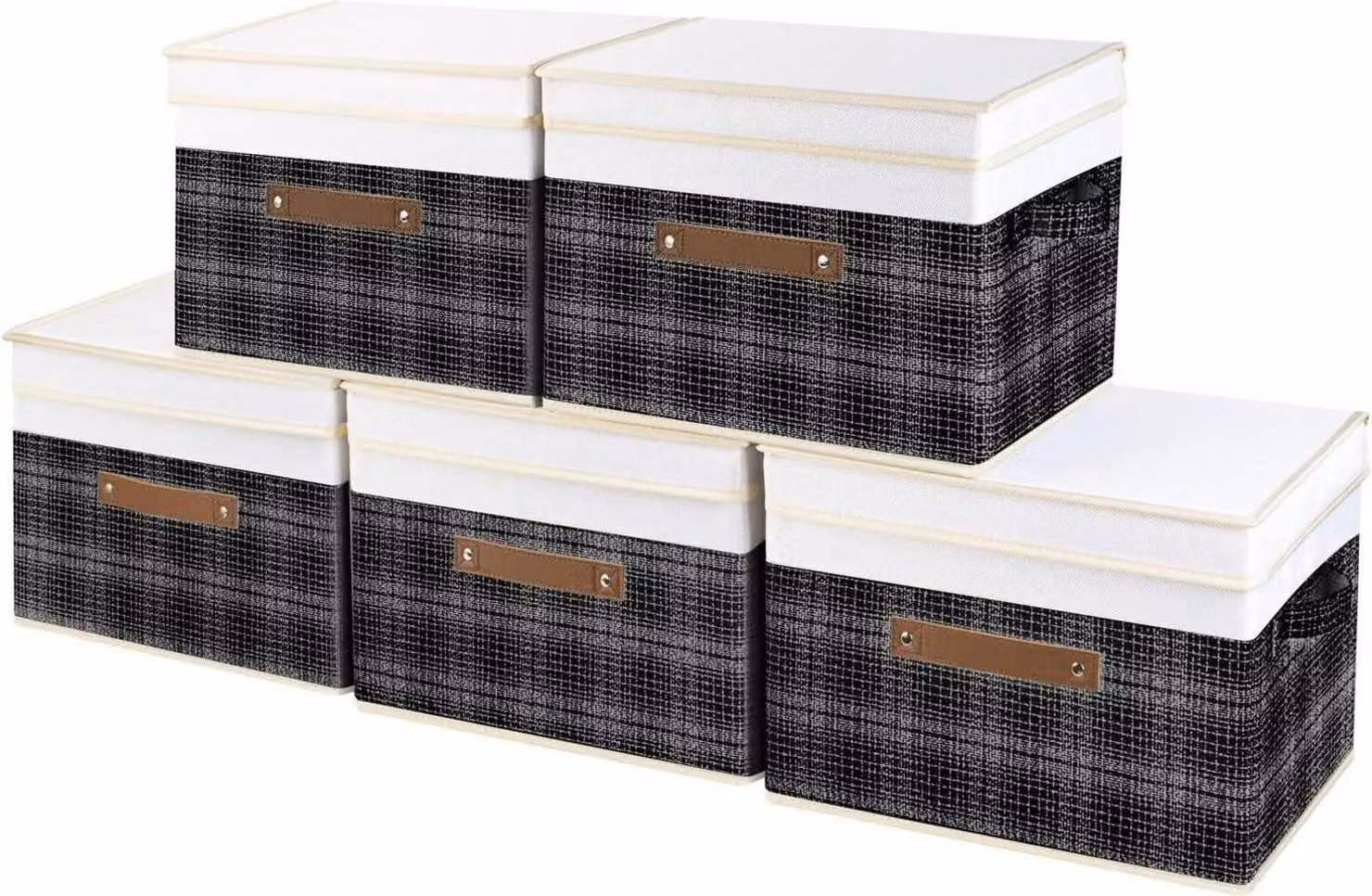 TYEERS Contenitore pieghevole 38x25x25 cm, set di 5, design patchwork nero