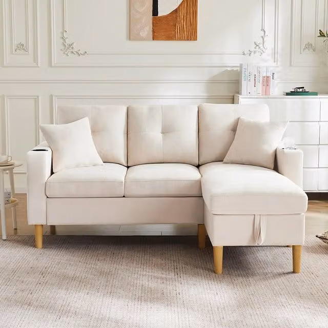 Divano L - Xylo - 3 posti con chaise longue porta-bicchieri