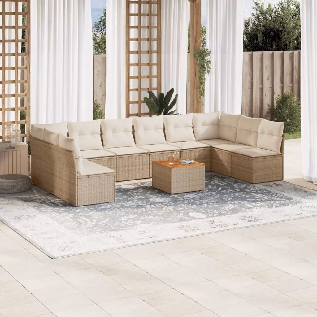 Maison Exclusive - Set Divani da Giardino 11 pz con Cuscini Beige in Polyrattan