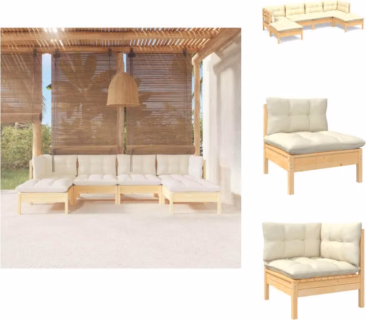 vidaXL Set di 6 pezzi da giardino con cuscini crema in legno di pino - Set di mobili da giardino
