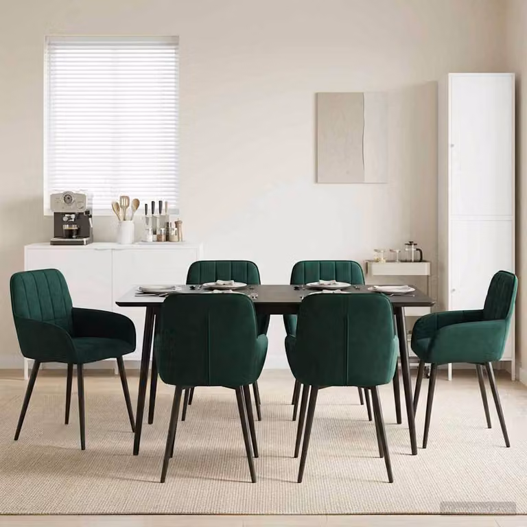 Set di 6 sedie da pranzo vidaXL in velluto verde scuro, design moderno per cucina e sala da pranzo, L: 56.5 cm, P: 50 cm, H: 85 cm