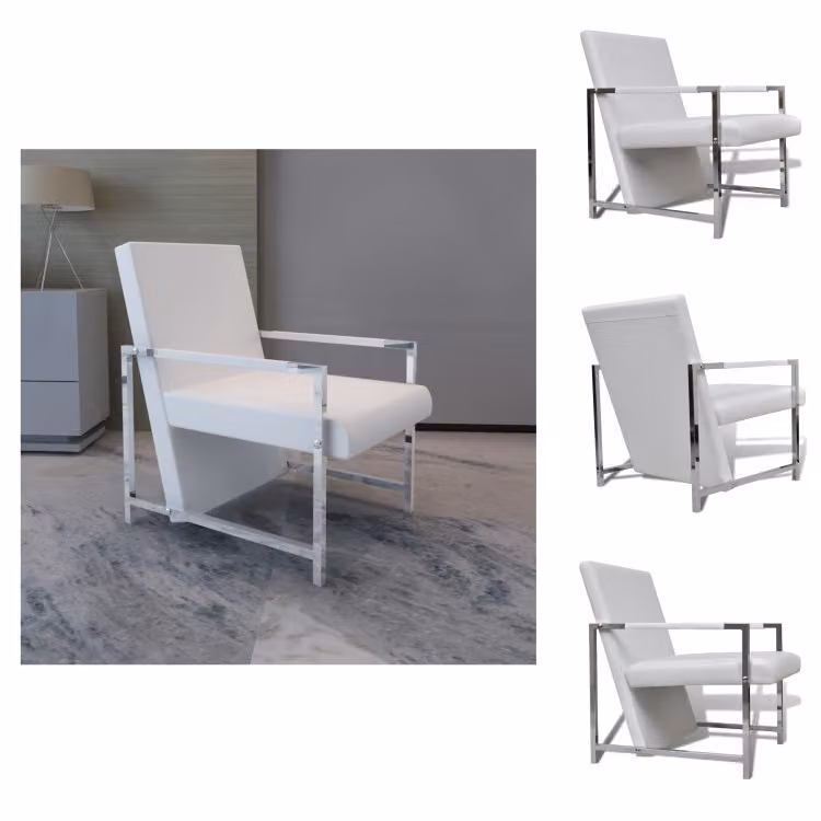 vidaXL Poltrona con gambe cromate in Pelle finta bianca -  Poltrona