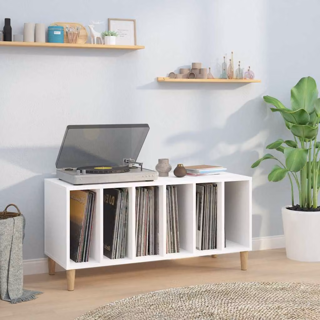 vidaXL Mobile Porta Dischi Bianco in Legno Multistrato L: 100 cm, P: 38 cm, H: 48 cm