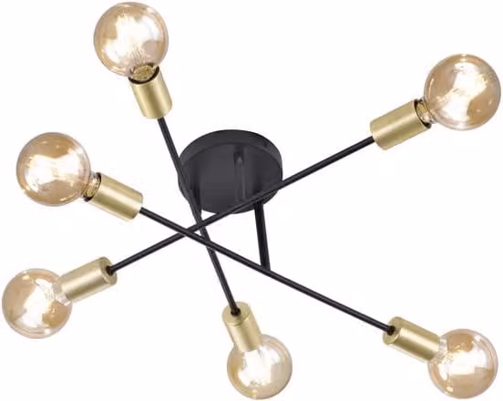 Lampadario moderno CROSS Trio Leuchten in metallo nero e oro con 6 lampadine E27 dimmerabile