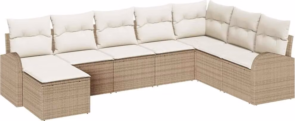 Set Divano da Giardino 8 pcs Beige Rattan in Polipropilene