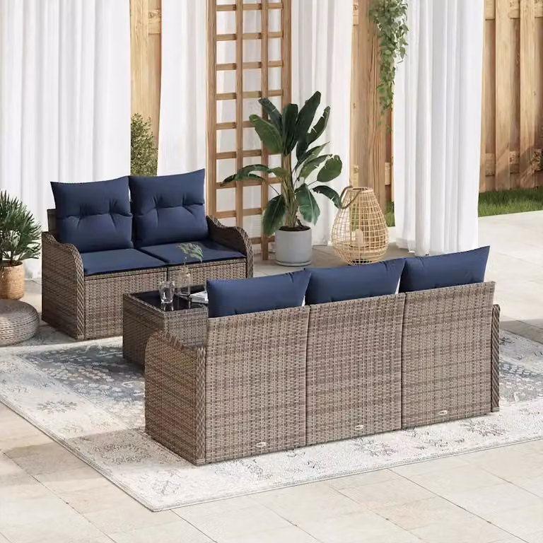 Set Divano da Giardino e Tavolino da Caffè vidaXL in Polyrattan Grigio con Cuscini e Struttura in Acciaio, L/P/H: 55 x 55 x 37 cm