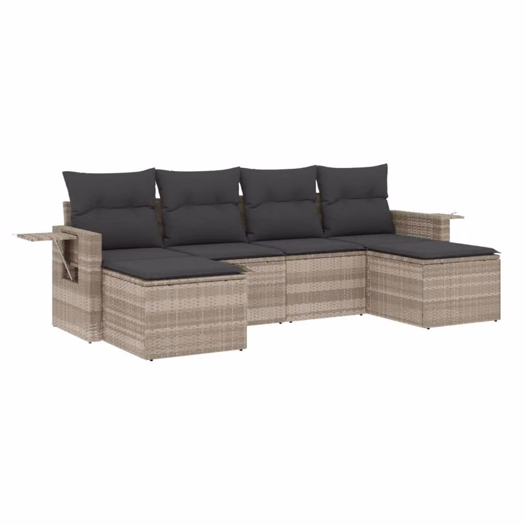Set Divano da Giardino 6pz con Cuscini Grigio Chiaro Polyrattan