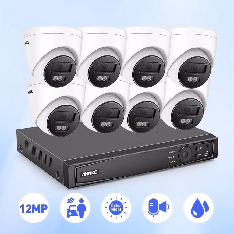 Sistema di sicurezza da 12 megapixel con 8 telecamere e 2 TB di spazio di archiviazione su disco rigido