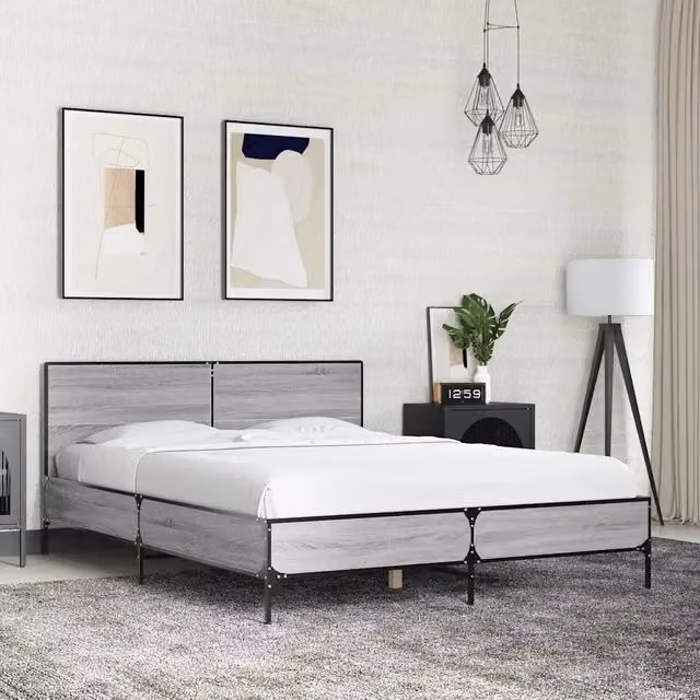Letto Giroletto Sonoma Grigio vidaXL in Legno e Metallo L/P/H: 140 x 190 x 80 cm – 1