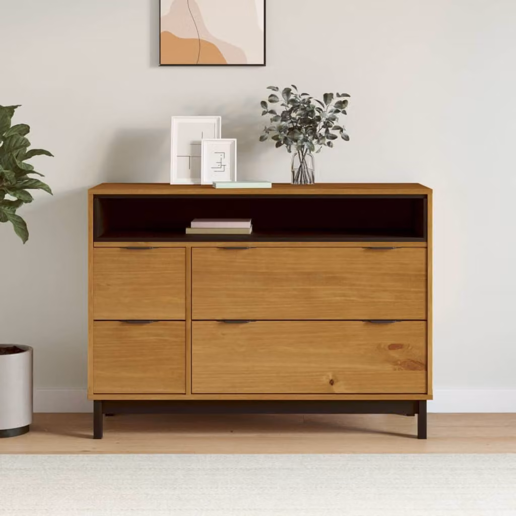 Cassettiera FLAM vidaXL in legno massello di pino marrone stile rustico L: 110 cm, P: 40 cm, H: 80 cm