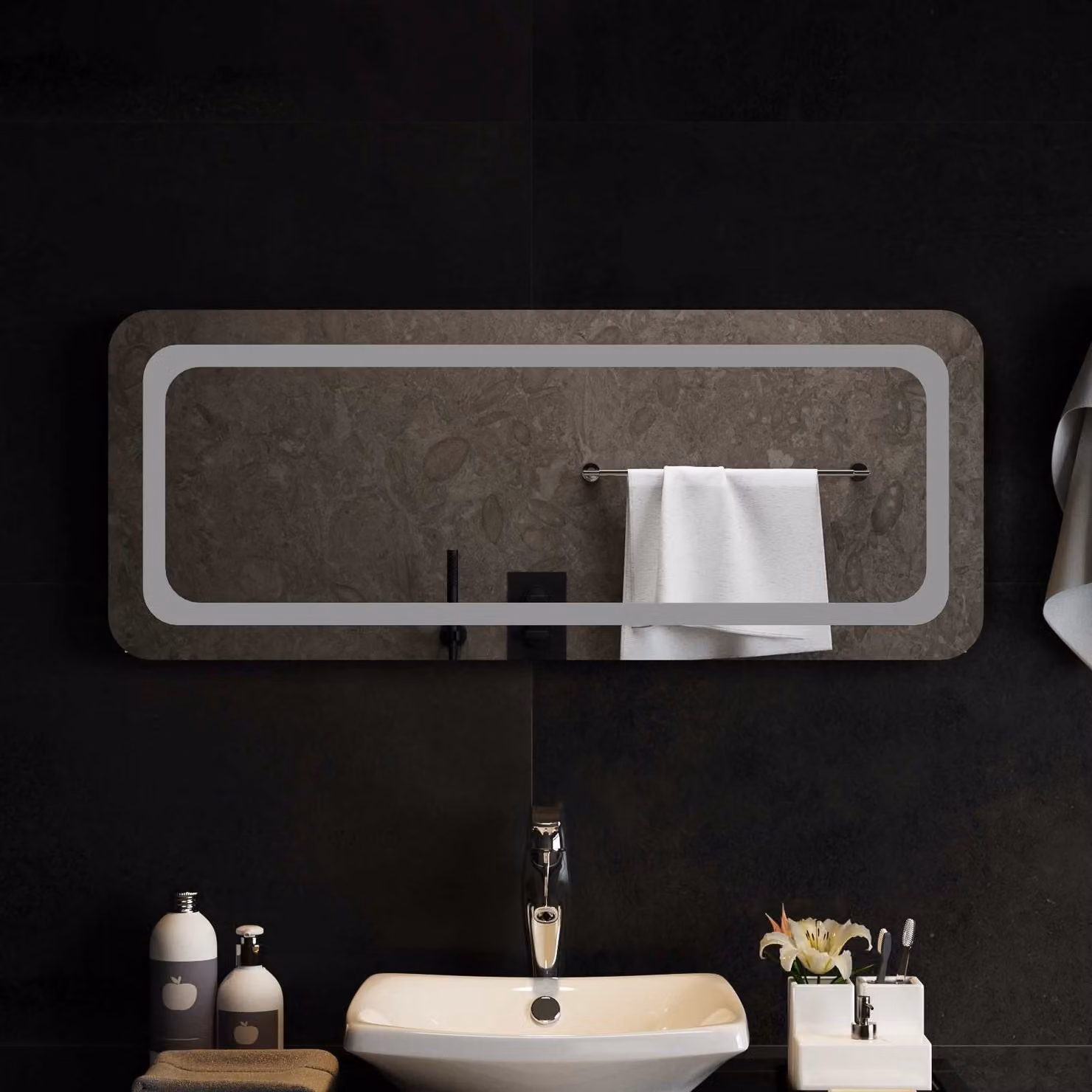 Specchio da bagno moderno vidaXL con illuminazione LED in vetro temperato, L: 100 cm, P: 40 cm