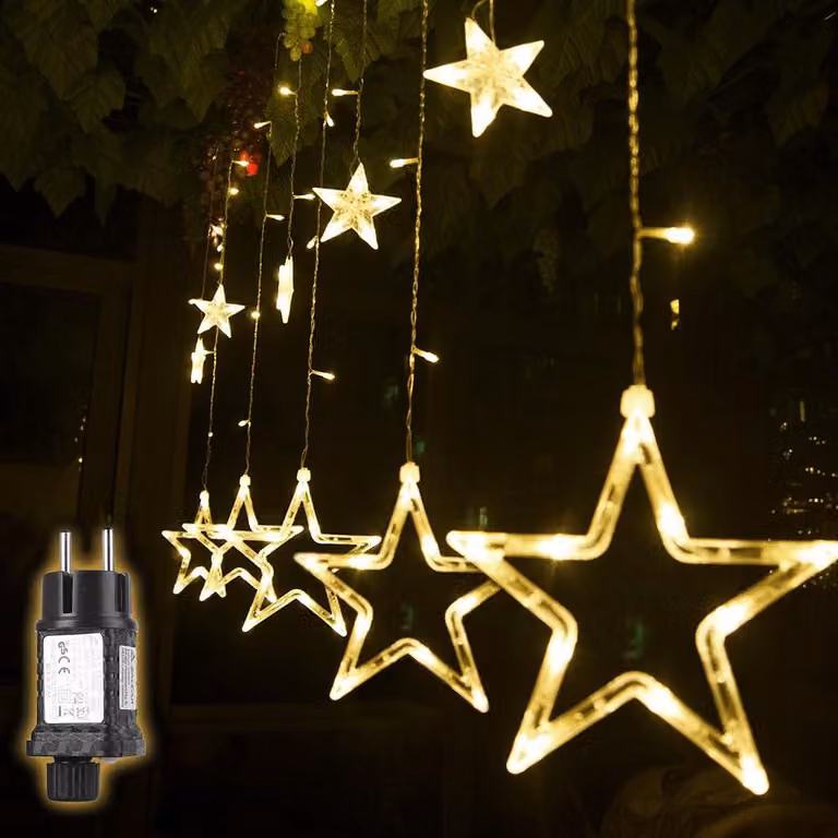 Tenda luminosa a LED con 12 stelle, 138 LED, 8 modalità, luce bianco caldo, dimensioni 2x1 metro
