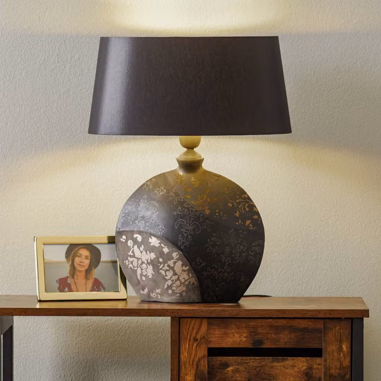 Holländer Lampada da tavolo Mary, Nero, Soggiorno / Sala da pranzo, Tessuto / Stoffa / Seta, Moderno, Lampada da tavolo