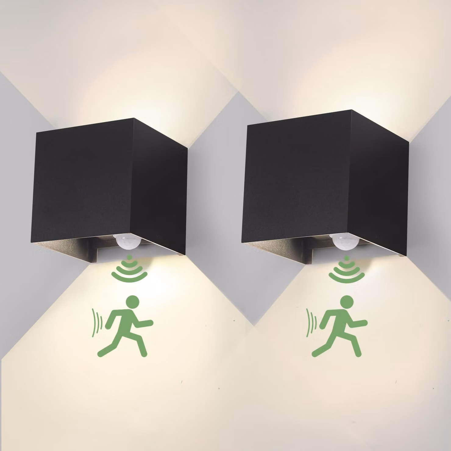 Lampada da parete a LED, 12W, con sensore di movimento, 4000K, colore nero