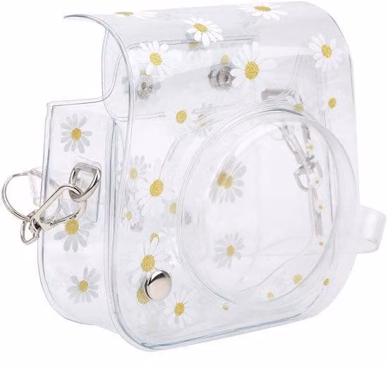 Zeynomax - Custodia per fotocamera istantanea - Borsa a tracolla - Trasparente - Motivo: margherite - Adatta per Fujifilm Instax Mini 11/9/8 - Accessorio per fotocamera
