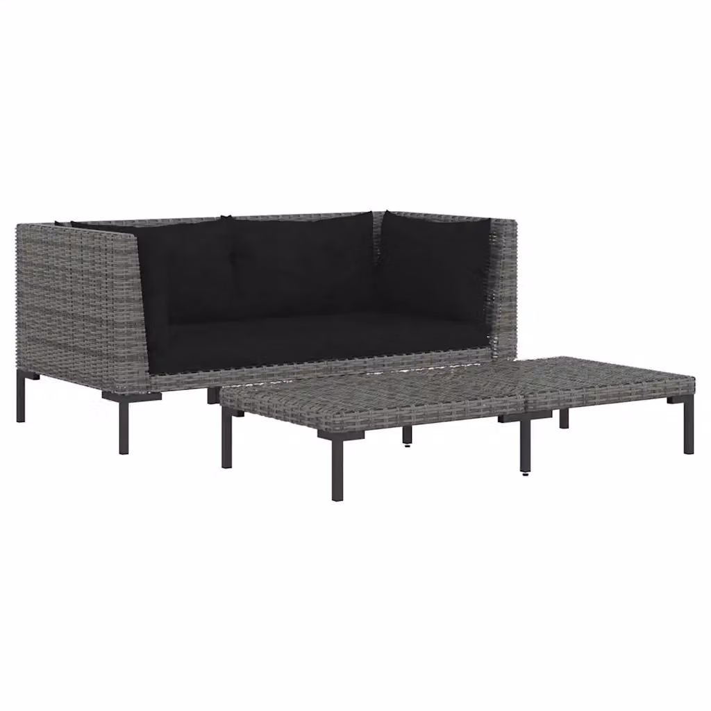Set Divani da Giardino Moderno a Forma di L con Tavolino e Cuscini Grigio Scuro e Nero in Polyrattan e Metallo – 2